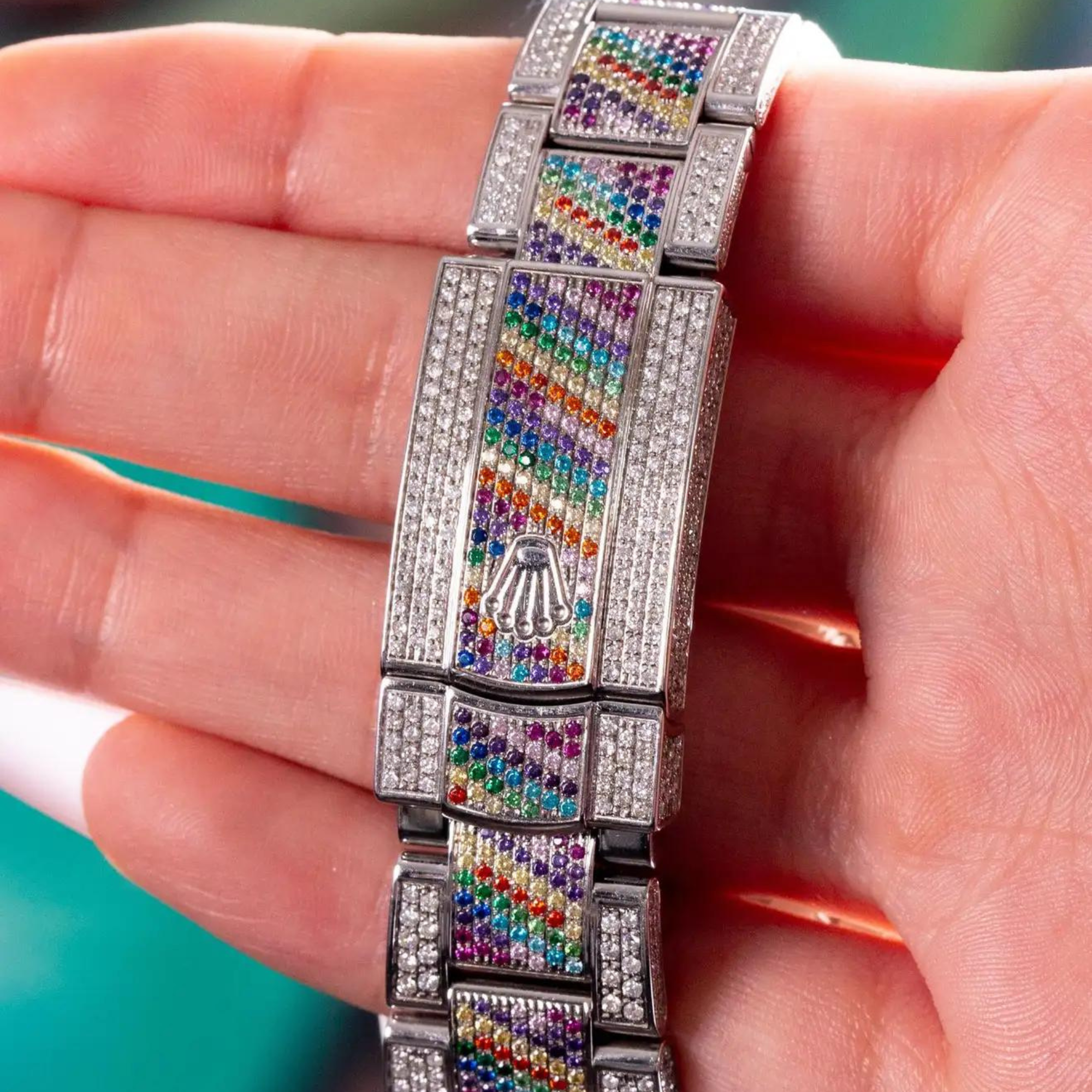 Customized Iced Out Multi-color Diamond Watch