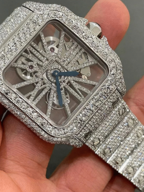 Green iced out moissanite watch cheap moissanite watch