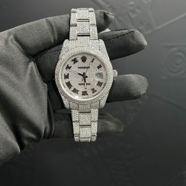 Full white iced out moissanite watch stainless steel moissanite watch
