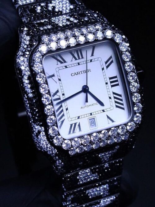 cartier santos moissanite diamond watch